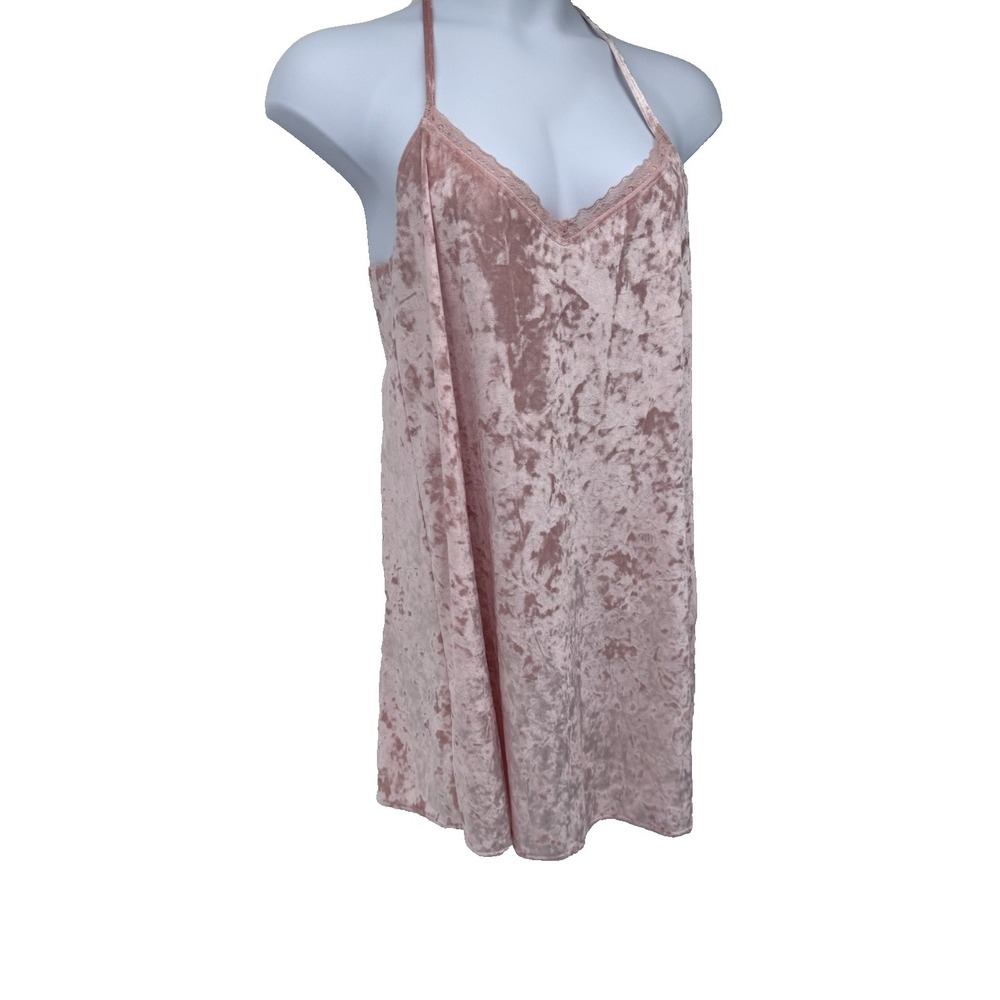 LaLa Pink Crushed Velvet Racerback Chemise Night Gown L Slip Dress Fairy